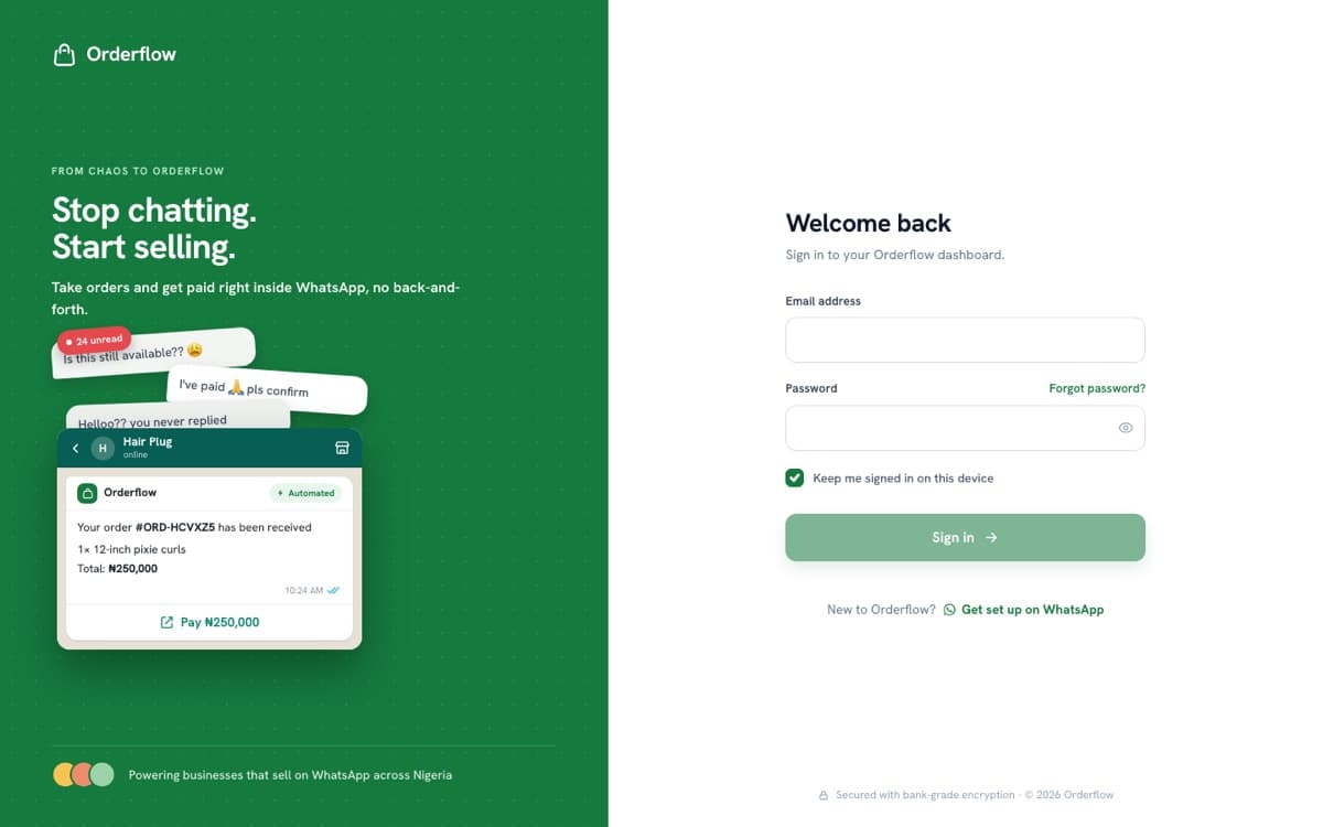 Orderflow product interface